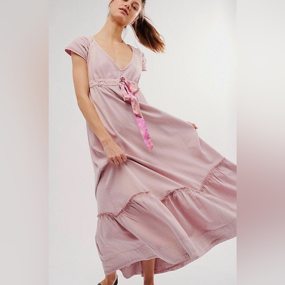 Free People Roucha Denim Maxi Dress In Pale Mauve Size XS - Picture 5 of 16